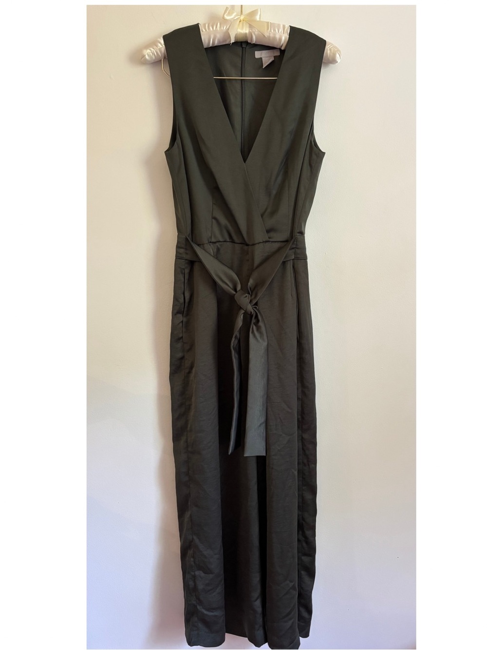 H&M Sleeveless Olive Wrap Jumpsuit with Waist Tie